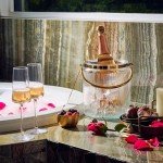 Ribbed Glass Ice Bucket with Lid and Tongs