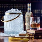 Ribbed Glass Ice Bucket with Lid and Tongs