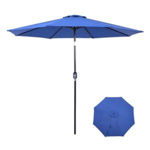 Blue 9 Ft Outdoor Umbrella with Tilt and Crank