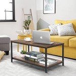 Rustic 2-Tier Industrial Coffee Table with Storage