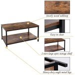 Rustic 2-Tier Industrial Coffee Table with Storage