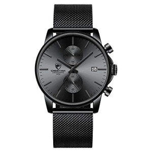 Men's Waterproof Black Chronograph Watch with Grey Hands