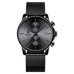 Men's Waterproof Black Chronograph Watch with Grey Hands