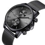 Men's Waterproof Black Chronograph Watch with Grey Hands
