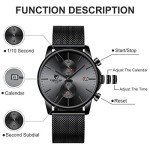 Men's Waterproof Black Chronograph Watch with Grey Hands