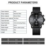 Men's Waterproof Black Chronograph Watch with Grey Hands