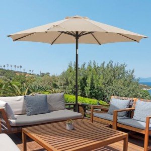 Beige 9 FT Patio Umbrella with Tilt and Crank