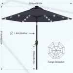 Navy Blue Solar LED Patio Umbrella 7.5ft