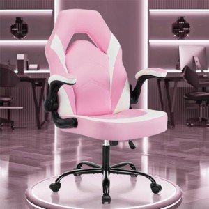 Ergonomic Big & Tall Gaming Desk Chair – White-Pink