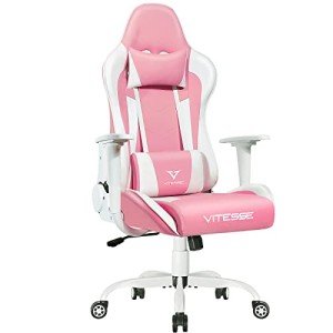 PUKAMI Kawaii Pink Gaming Chair with Lumbar Support