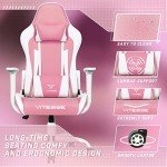 PUKAMI Kawaii Pink Gaming Chair with Lumbar Support