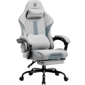 Ergonomic Gaming Chair with Foot Rest - Gray