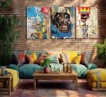 Blue Graffiti Canvas Art Set for Mancave