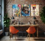 Blue Graffiti Canvas Art Set for Mancave