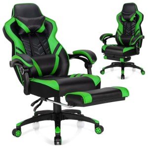 Goplus Adjustable Gaming Chair with Footrest - Green