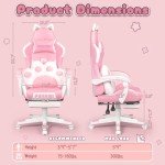 Cute Pink Cat Ear Gaming Chair with Lumbar Cushion