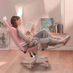 Cute Pink Cat Ear Gaming Chair with Lumbar Cushion