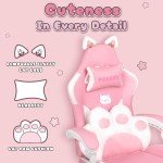 Cute Pink Cat Ear Gaming Chair with Lumbar Cushion