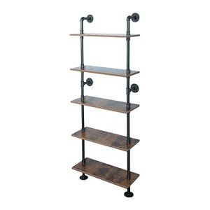 Industrial Pipe Wall Mount Shelf - 5 Tier Black