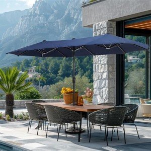 Navy Blue Double-Sided Patio Umbrella for Mancaves