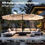 PHI VILLA 15ft Double-Sided Patio Umbrella with Lights