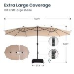 PHI VILLA 15ft Double-Sided Patio Umbrella with Lights