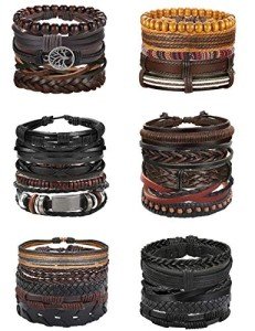 30PCS Leather Bead Bracelets Set for Men & Women