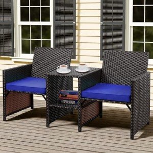 Deep Blue Wicker Patio Conversation Set