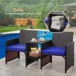 Deep Blue Wicker Patio Conversation Set