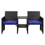 Deep Blue Wicker Patio Conversation Set