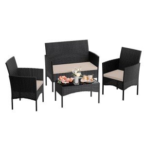 Mancave Rattan Patio Furniture Conversation Set
