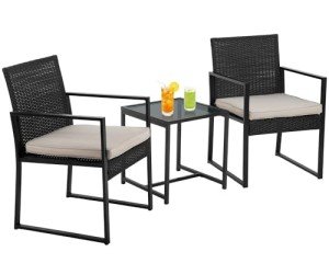 Khaki 3-Piece Wicker Bistro Set for Outdoors