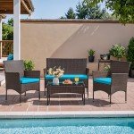Homall 4-Piece Outdoor Wicker Chair Set - Blue