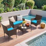 Homall 4-Piece Outdoor Wicker Chair Set - Blue