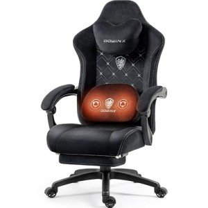 Heated Massage Gaming Chair with Footrest - Black