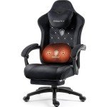 Heated Massage Gaming Chair with Footrest - Black