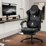 Heated Massage Gaming Chair with Footrest - Black