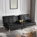 Flamaker Modern Folding Futon Sofa Bed with Cup Holders