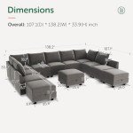HONBAY Grey Modular Sleeper Sofa with Storage