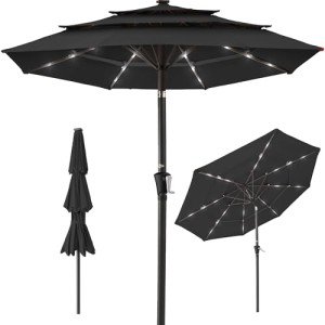 10ft Solar Patio Umbrella with LED Lights