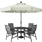 9ft Light Beige Patio Umbrella with Tilt & Crank