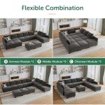 HONBAY Grey Modular Sleeper Sofa with Storage