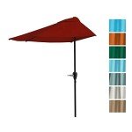 Red 9 ft Half Patio Umbrella with Crank