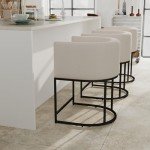 Cream Linen Bar Stools Set of 3 - 24