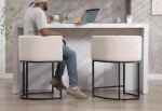 Cream Linen Bar Stools Set of 3 - 24