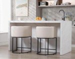 Cream Linen Bar Stools Set of 3 - 24