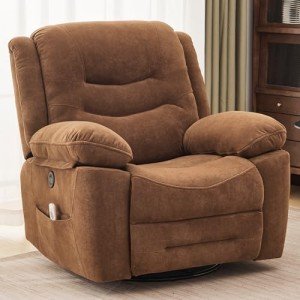 Retro Brown Power Recliner with Massage & Heat