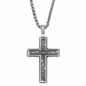 Men's Antique Cross Pendant Necklace with Wheat Chain