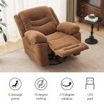 Retro Brown Power Recliner with Massage & Heat