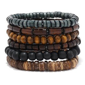 Men's Leather Wrap Wooden Beads Bracelet